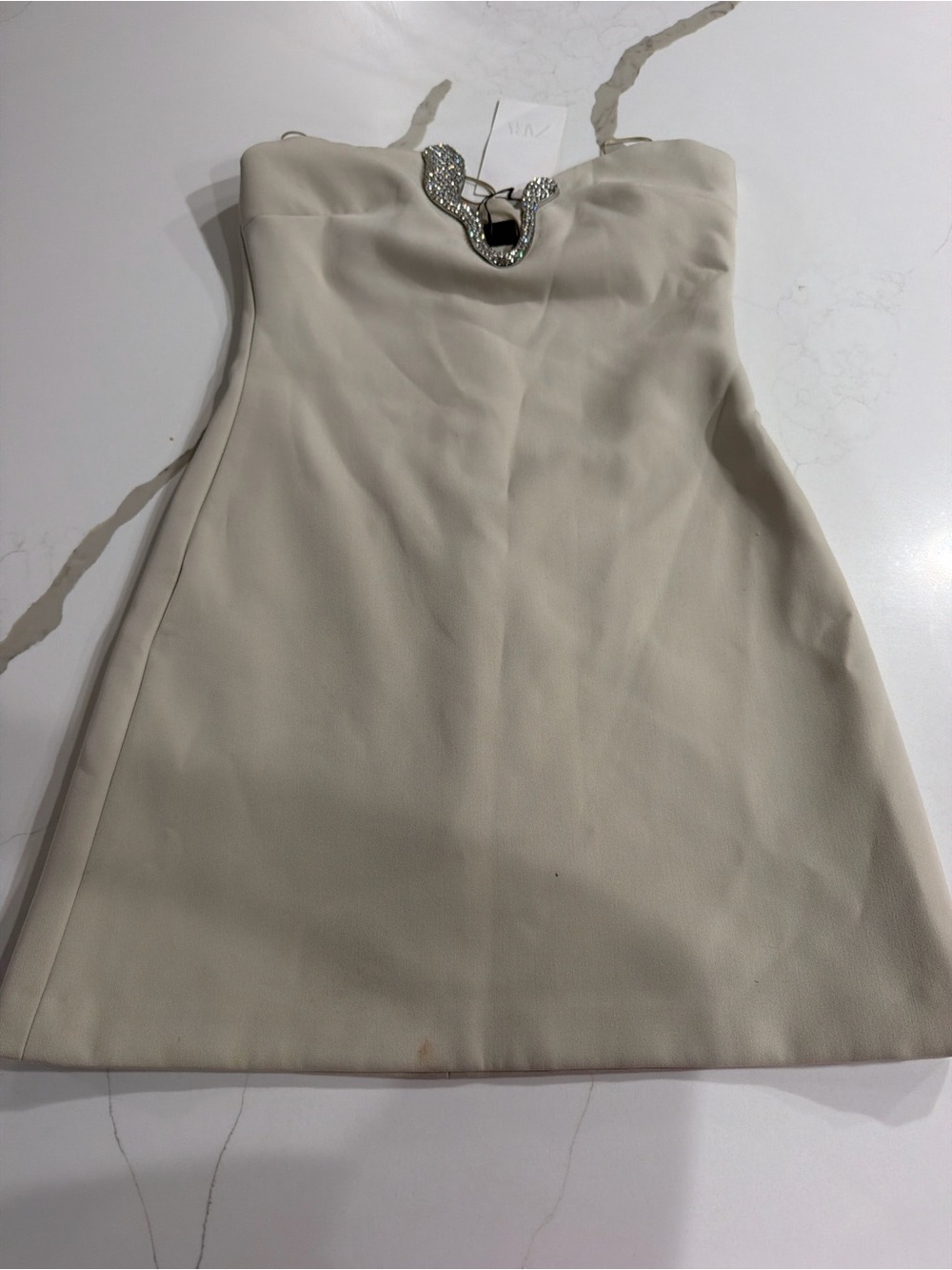 Zara Women's Cream Strapless Mini Skirt with Jewel Accent